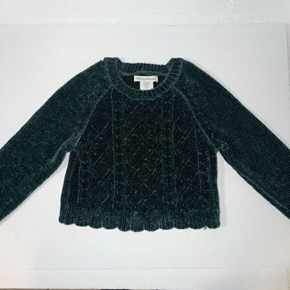 Tommy Bahama Sweater Girls Small‎ 5/6 Forest Green (Fall) Crop Scallop Hem
